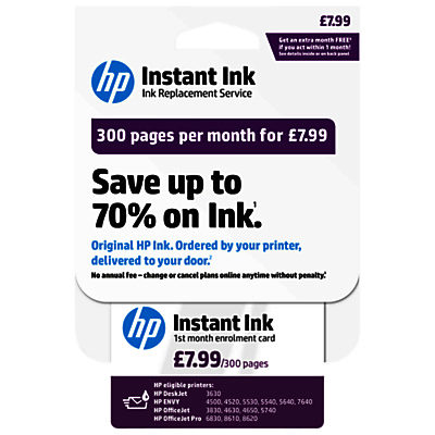 HP Instant Ink Enrolment Card, 300 Pages HP Instant Ink Enrolment Card, 300 Pages